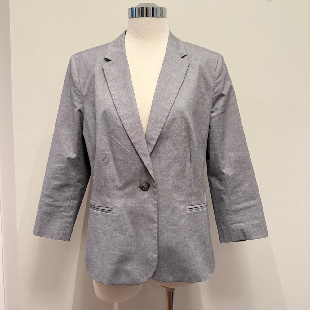 Banana Republic Women's Classic Cotton-Blend Gray Single-Button Blazer, Size 12